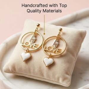 Lovestruck Bespoke Custom Made Gold Lightning Dangle Earrings 18k Rhinestones